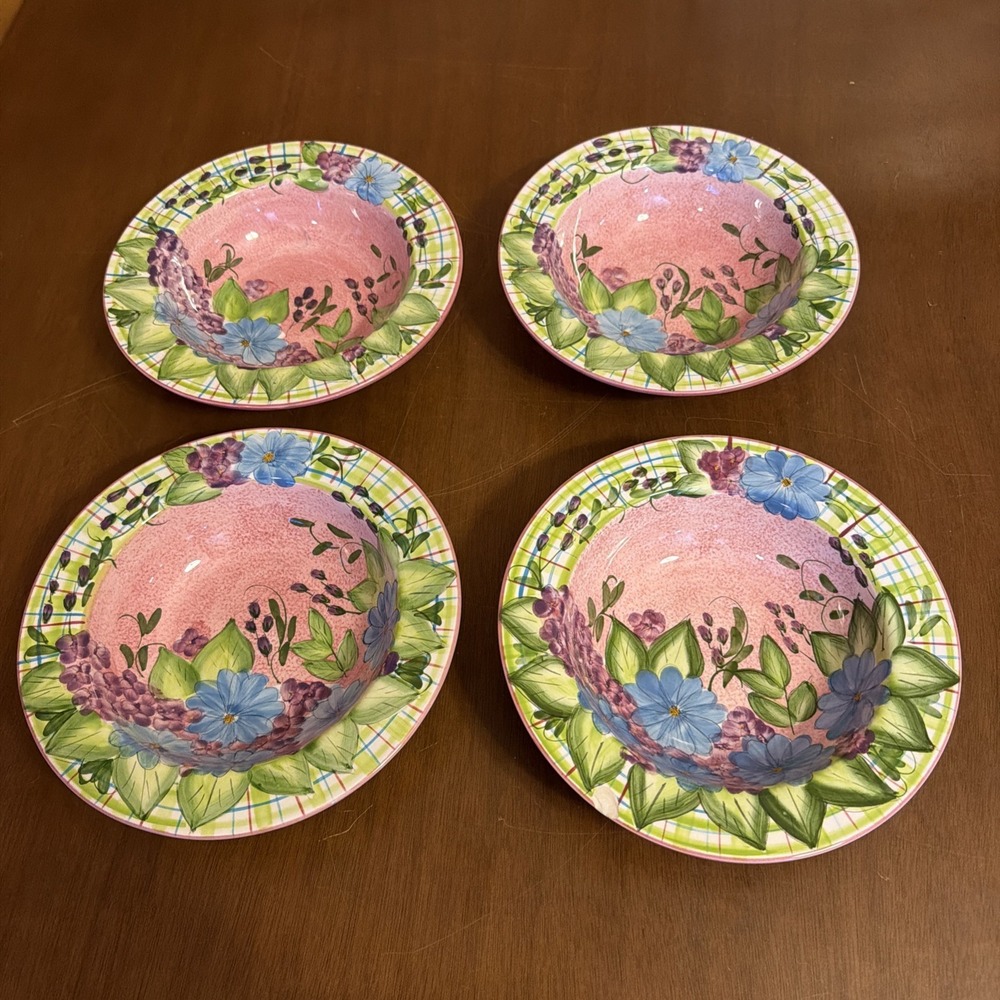 4 Gates Ware By Laurie Gates 9" Soup or Salad Bowl Floral Pink Multicolored